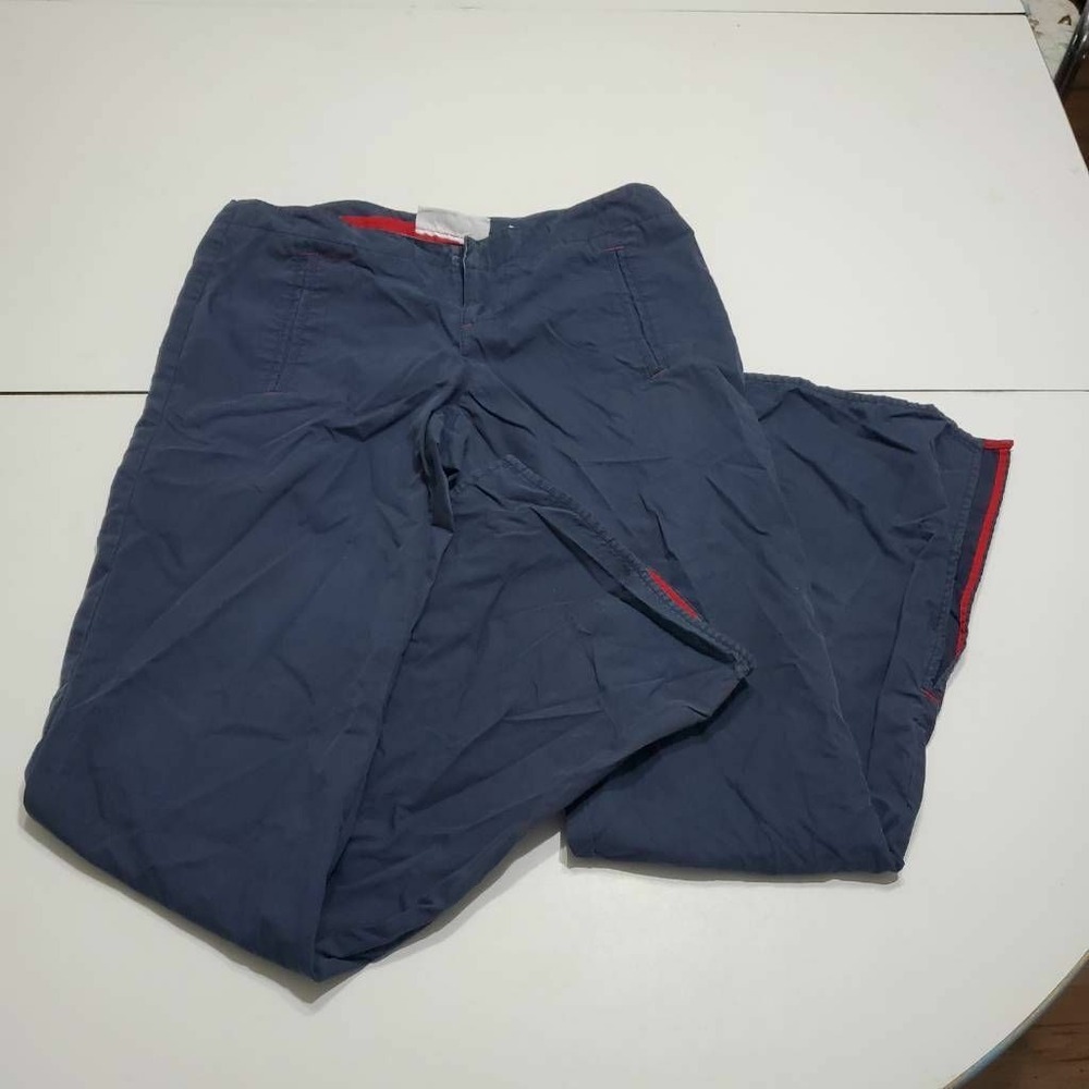 Old Navy Womens Straight Leg Pants Blue Red Pockets Side Slit Hook & Loop 4